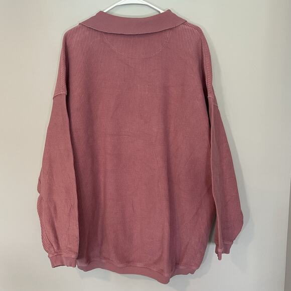 Aerie Good Vibes Corded Oversized Sweatshirt 1/4 Zip Large Dusty Pink Ribbed - Picture 8 of 8